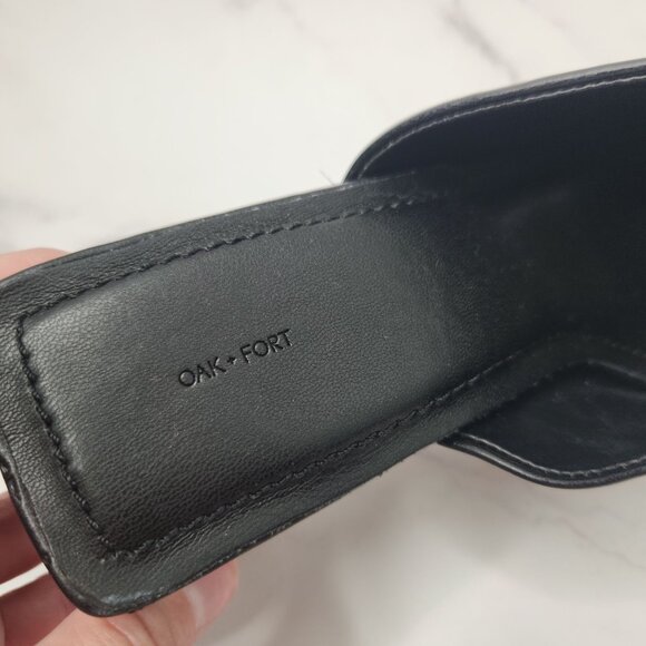 Oak & Fort Peep Toe Mule Black Leather Sandal Y2K Square Block Heel Size 9 - Picture 7 of 10